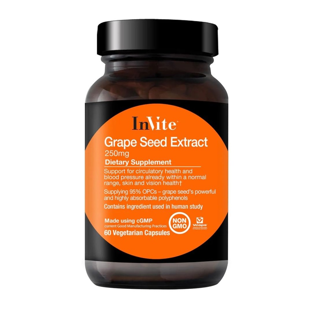 Invite Health - Grape Tohumksiyonu - Circulatory Health ve Blood Pressure için Destek Zaten Normal Bir Adam İçinde - 60 Vejetaryen Capsules - 30 Gün Supply