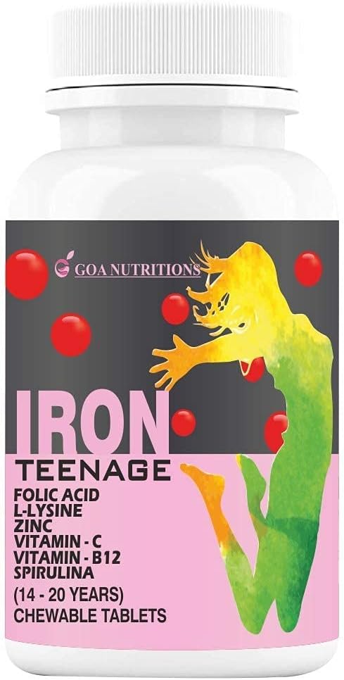 Generic Viva Iron Tablets with Folic Acid Vitamin C, B12, lysine, Spirulina & Zinc Supplements As Haemoglobin Builder, Immunity Boosters, Energy for Women Teenager Girls – 60 Chewables (Pack of 1)