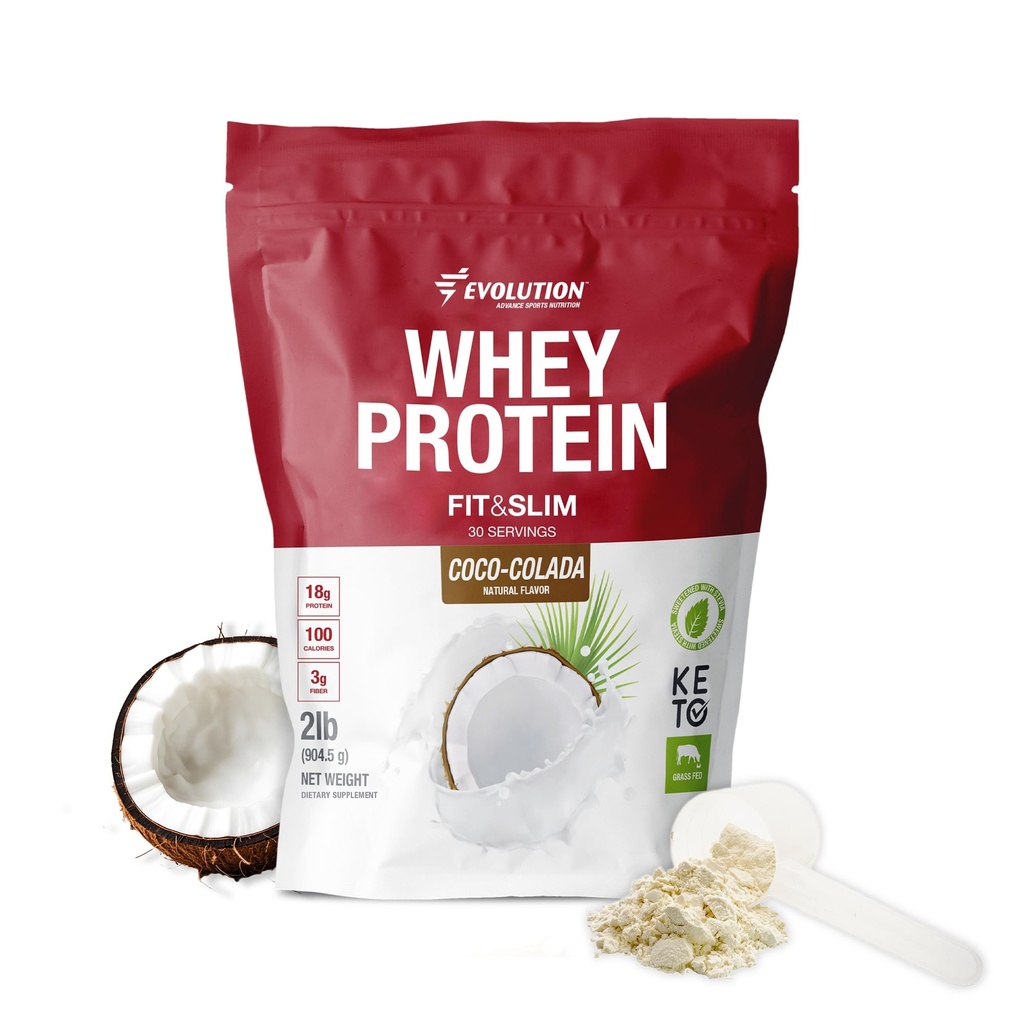 Evrimsel Beslenme Fit & Slim Meeting – Grass-Fed Whey protein Toz Easy Digestion, Keto-Approved, Non-GMO, Stevia Sweetized, Natural Flavor – 2 Pounds (Coco-Colada)