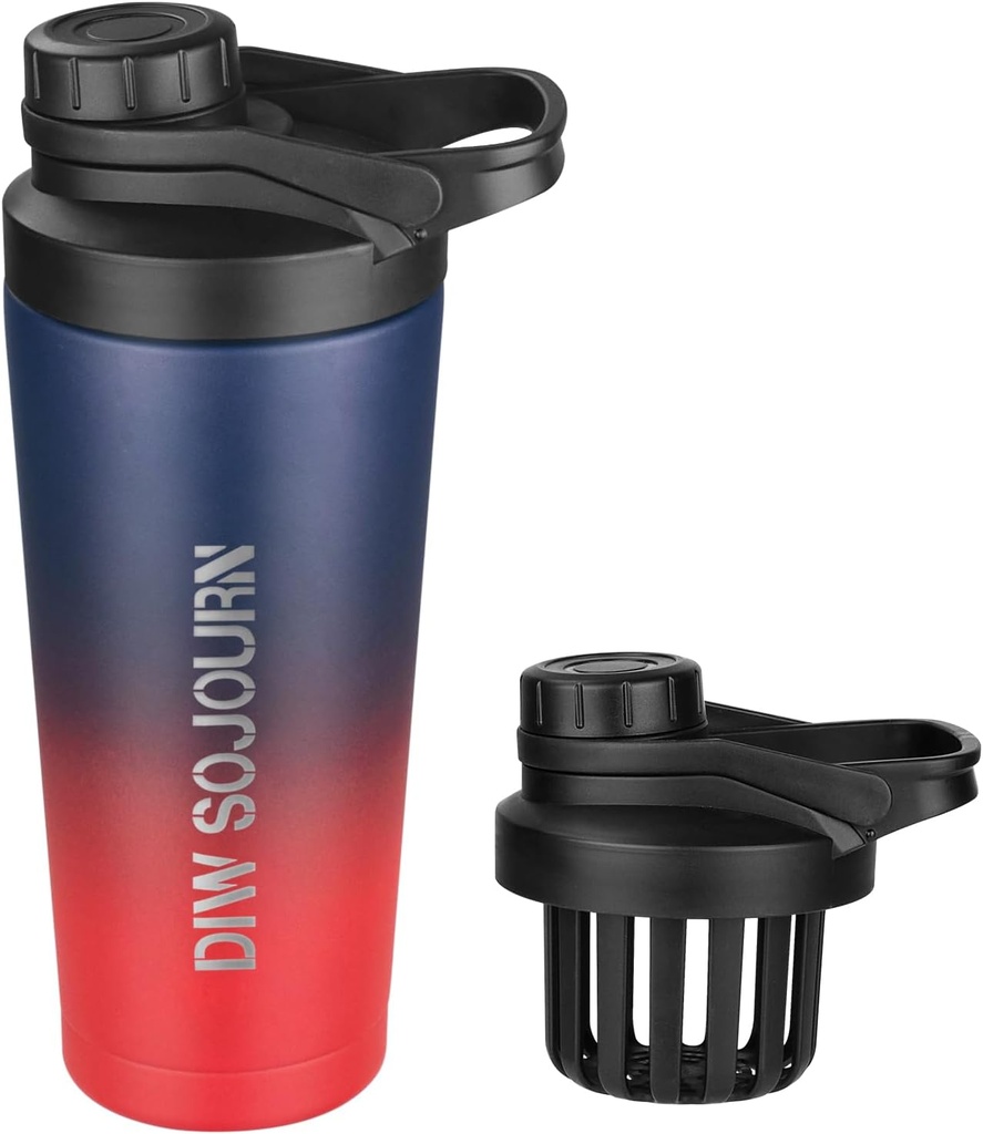 DIW 24 oz Shaker Şişe, Ultra Steel Shaker Şişe Gürültü Ücretsiz Tasarım ile, Protein Mixes ve Pre Workout için Metal Shaker Kupası,Gym Şişe Shaker (Dark Rainbow)