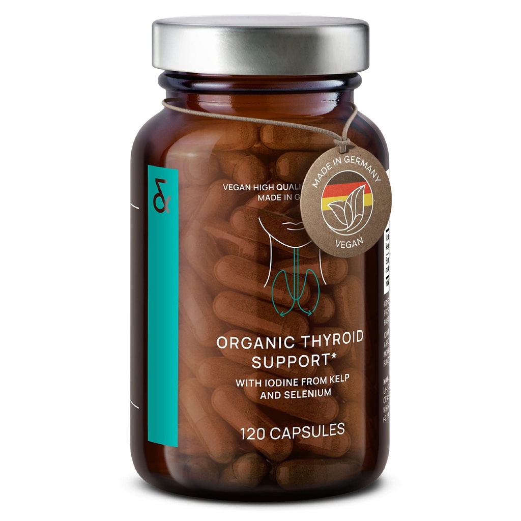 Organik Tiroid Destek Supplement with Iodine from Sea Kelp Organic and Selenium from Mustard Seed Extract - 120 Capsules - Natural Thyroid Supplement for Men & Women - Vegan and Gluten Free