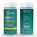 Iwi Omega-3 Essential & Brain Omega-3 Sche, 30 Hizmet, Vegan Plant-Based Algae Omega 3 with EPA + DHA, Krill & Fish Oil Alternative, No Fishy Aftertaste