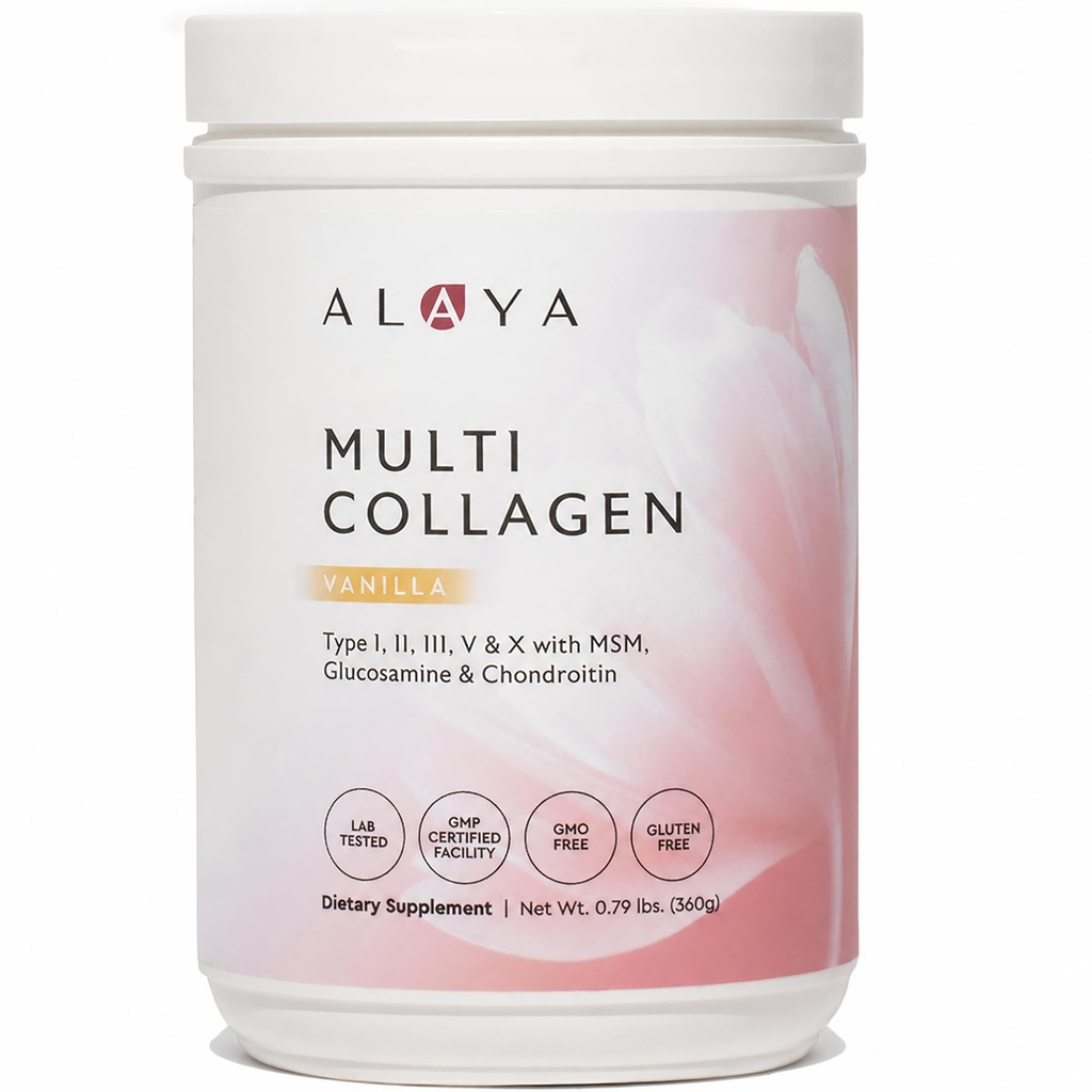 Alaya Multi Collagen Powder - Type I, II, III, V, X Hydrolyzed Collagen Peptides Protein Powder Supplement with MSM + GC (Vanilla)