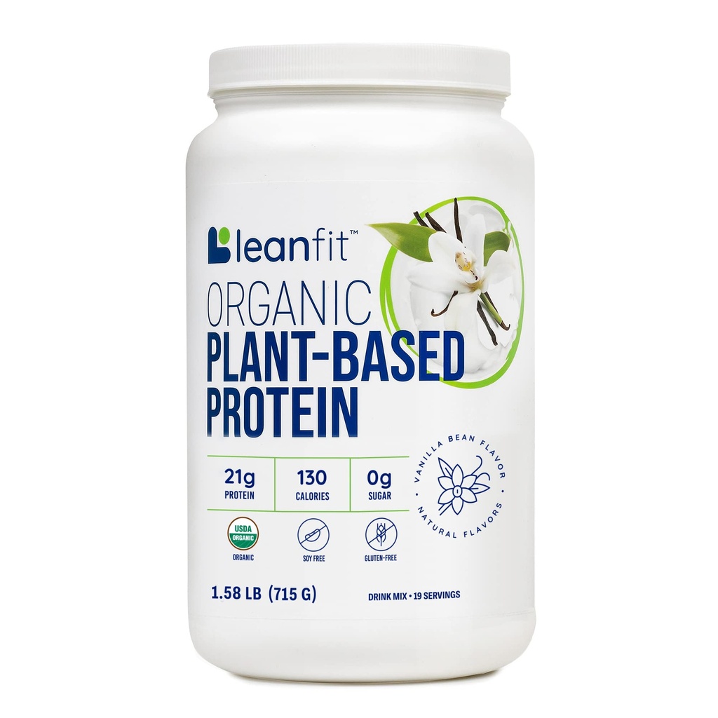 LeanFit Organic Plant-Based Protein Powder, Natural Vanilla Flavor - Vegan, USDA Organic Certified, Soy-Free, Gluten-Free, Dairy-Free, Sugar-Free, Non-GMO - 21g Protein, 19 Servings, 1.58 Pound Tub