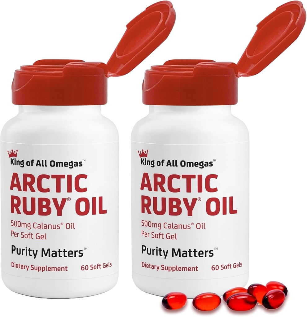 Arctic Ruby Oil - Omega 3 Supplement with Astaxanthin 2 mg - Contains Essential Fatty Acids & Antioksis - Supports Heart, Brain, Eye, Skin, Joint & Immune Health - 60 Softgels (2 Pack)
