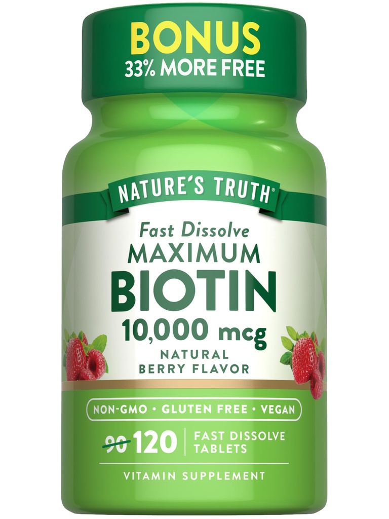 Nature's Truth Biotin 1000006 | 120 Hızlı Dissolve Tabletler | En Güçlü | Doğal Berry Flavor | Vegan, Non-GMO & Gluten Free Supplement Supplement Supplement