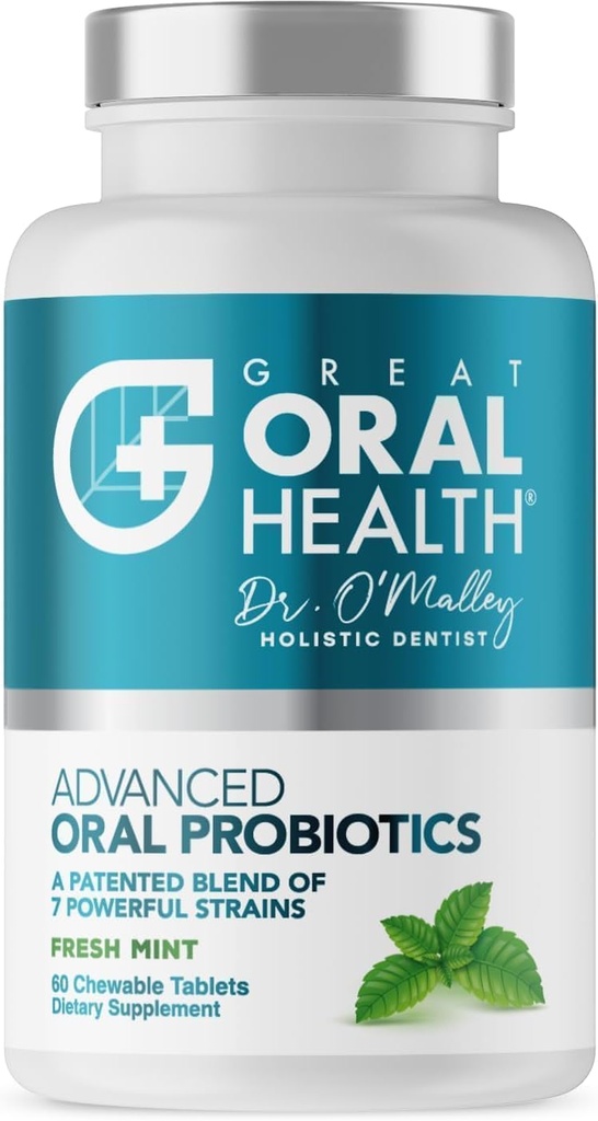 Oral Probiotics for Mouth Bad Breath Treatment for Adults; Dentist Formulated Dental Probiotics for Teeth and Gums Health & Chronic Halitosis with BLIS K12 M18, 60 Chewable Oral Health Tablets Mint