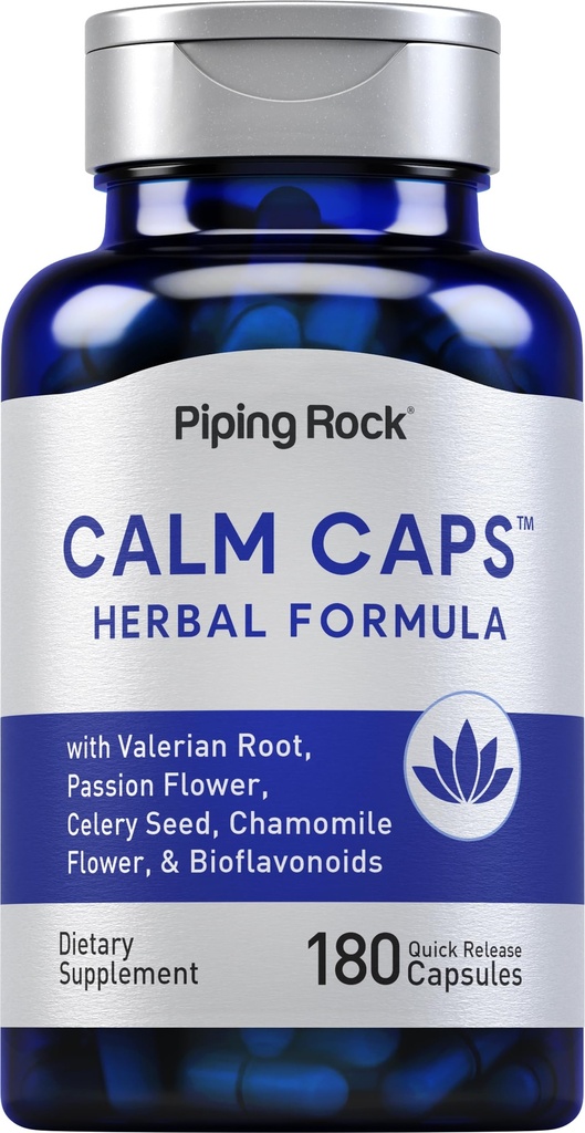 Piping Rock Calm Capsules | 180 Pills | Herbal Ekstraksiyonu | Chamomile, Valerian ve Passion Flower | Non-GMO, Gluten Free Supplement