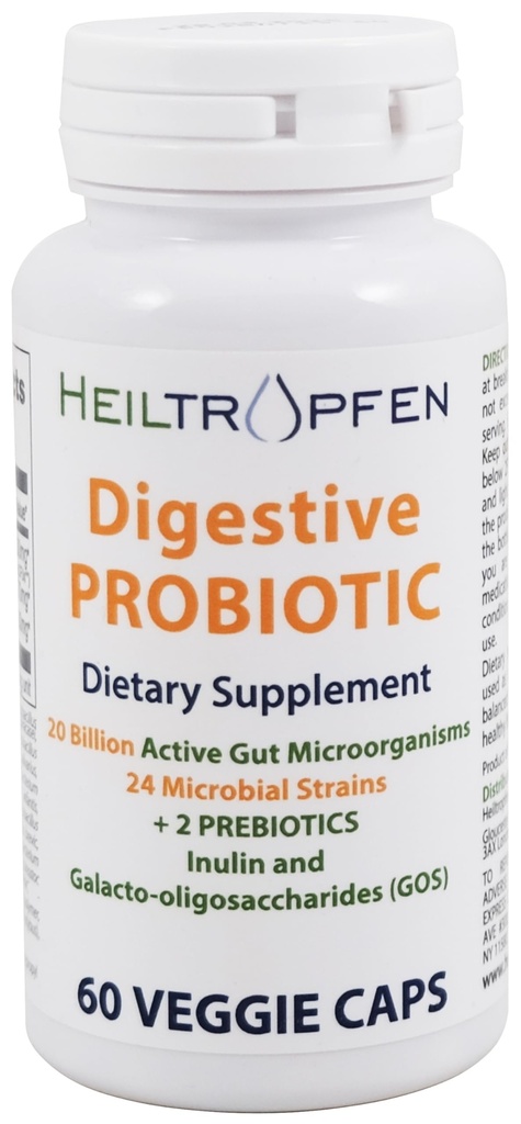 Heiltropfen Digestive Probiyotik + Prebiyotik | 24 Strains | 20 Milyar CFU | 60 Capsules | Active Gut | Inulin and GOS | Diyetary Supplement | Third-Party Tested