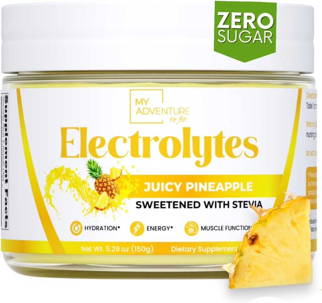 My Adventure to Fit Zero Sugar - Pineapple Electrolytes Toz - Tüm Doğal Malzemeler ile Caffeine Free Energy - Vegan, Keto & Paleo - Sugar Free Electrolytes Hydration Drink Mix - 37 Hizmetler