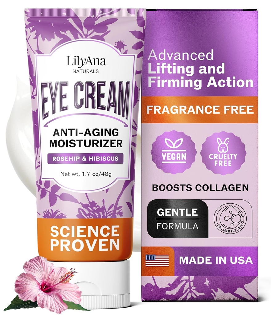 LilyAna Naturals Eye Cream for Dark Circles and Puffiness, Under Eye Cream for Wrinkles and Bags, Anti Aging - helps Improve Dryness; for Sensitive Skin - 1.7 oz - Made in USA