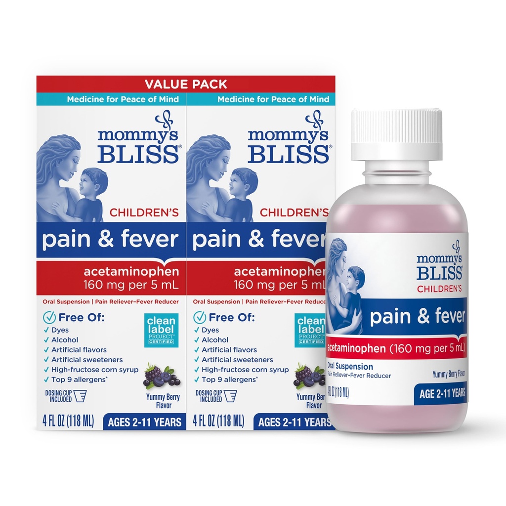 Anne'nin Bliss Çocuk Ağrısı ve Ateş Tanımları, Çocuklar Acetaminophen, Dye Free, Delicious Karma Berry Flavor, Ages 2+, 4 Akışkanlar Ounces (Pack of 2)