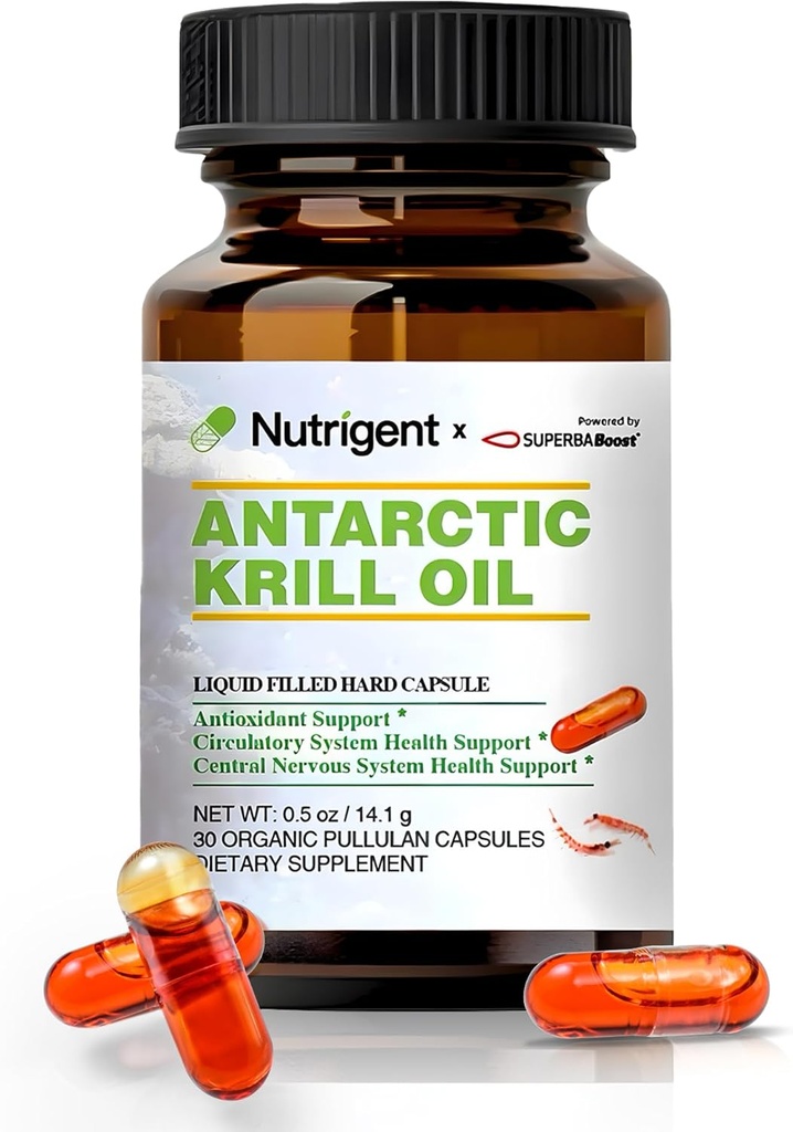 Antarktika Krill Oil 350 mg, Sıvı Sağlam Organik Kapsüller, Omega-3 EPA, DHA, Astaxanthin ve Phophos Supplement, Support Heart, Brain & Common Health, No Fishy Aftertaste, 30 Count
