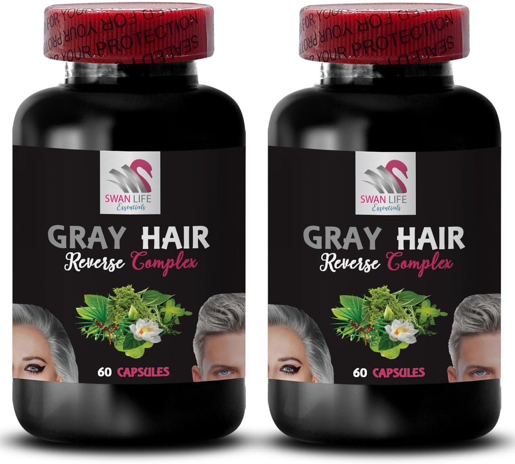 PABA - Gray Hair Reverse - Natural Hair Complex, Stinging Nettle Root, Hair Rejuvenation, Youthful Hair, Hair Pigmentation, Color Enhancing, Revive Natural Color, Hair Restoration 2 Bottles 120 Caps