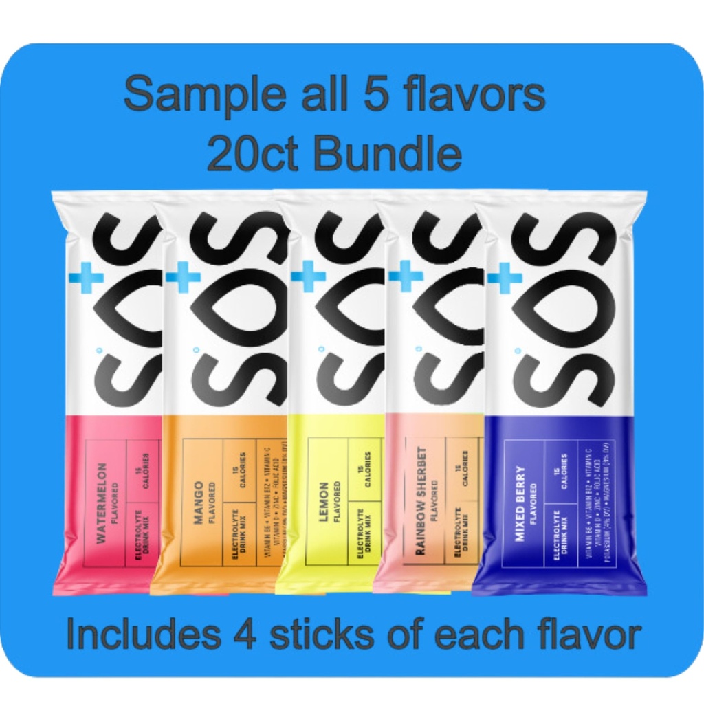 SOS Hydration, Electrolyte Toz Paketleri - Low-Calorie, Low Sugar, Rapid Rehidr, ABD'de Made in USA, Keto & Vegan Friendly 5-Flavor Diversity Pack, 20 Sticks