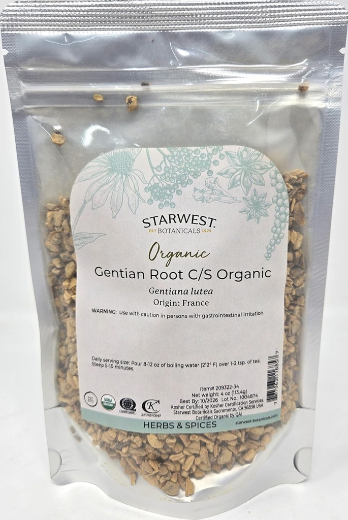 Starwest Botaniks Organik Gentian Kök C/S, 4 Ounces
