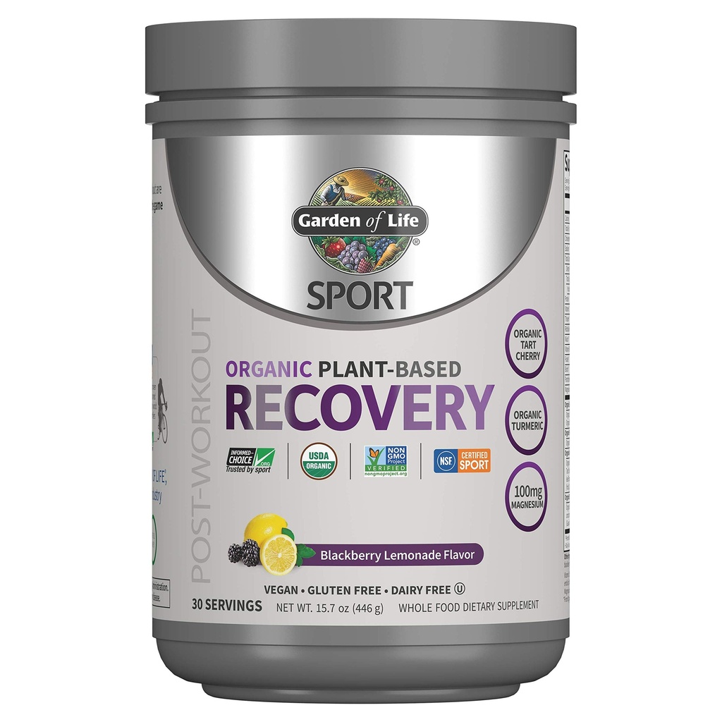 Garden of Life Sport Organic Plant-Based Recovery Powder – Muscle Recovery Supplement for Women & Men with Vitamins and Magnesium, Non-GMO, Gluten-Free, BlackBerry Lemonade Flavor, 30 Servings