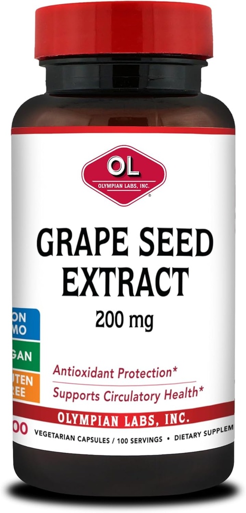 Olympian Labs Grape Tohum alıntı Capsules - 200 mg - 100 Sebze Kapsülleri Kalp Sağlığını Destekliyor, Antioksi Koruma.