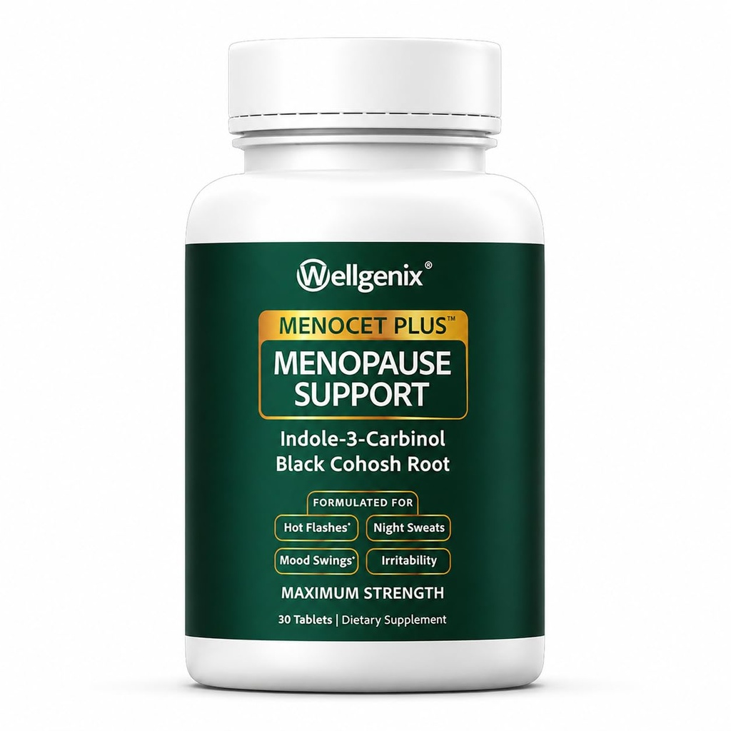 Wellgenix Menocet Plus Menopause Support - Natural Supplement for Women - Daily Relief Feminine Care - Hot Flashes, Night Sweats, Mood Swings & Irritability - 30 Tabletler - Kadınlar için Doğal Supplement - Daily Relief Feminine Care - Helps with Hot Flashes, Night Sweats, Mood Swings & Irritability - 30 Tabletler