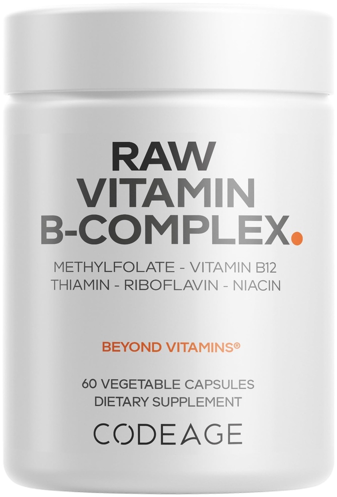 Kodaj Raw Vitamin B-Complex Supplement - Essential B Vitaminleri Probiyotikler, Digestive Enzymes, Meyveler ve Sebzeler - 2-Month Supply - Mefolate - Biotin - B12 - Non-GMO - 60 Capsules