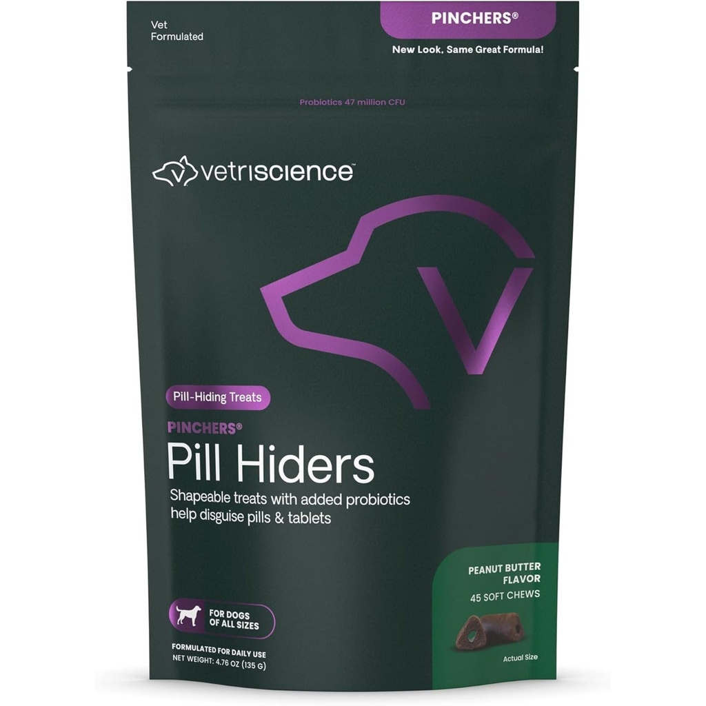 VETRISCIENCE Pinchers Pill Hiders Chews, Non-Grque Pill, Köpekler için Probiyotikler, Disguise Small Pills, Capsules ve Tabletler, Soft ve Chewy, Gut ve Immune Support, Peanut Butter, 45