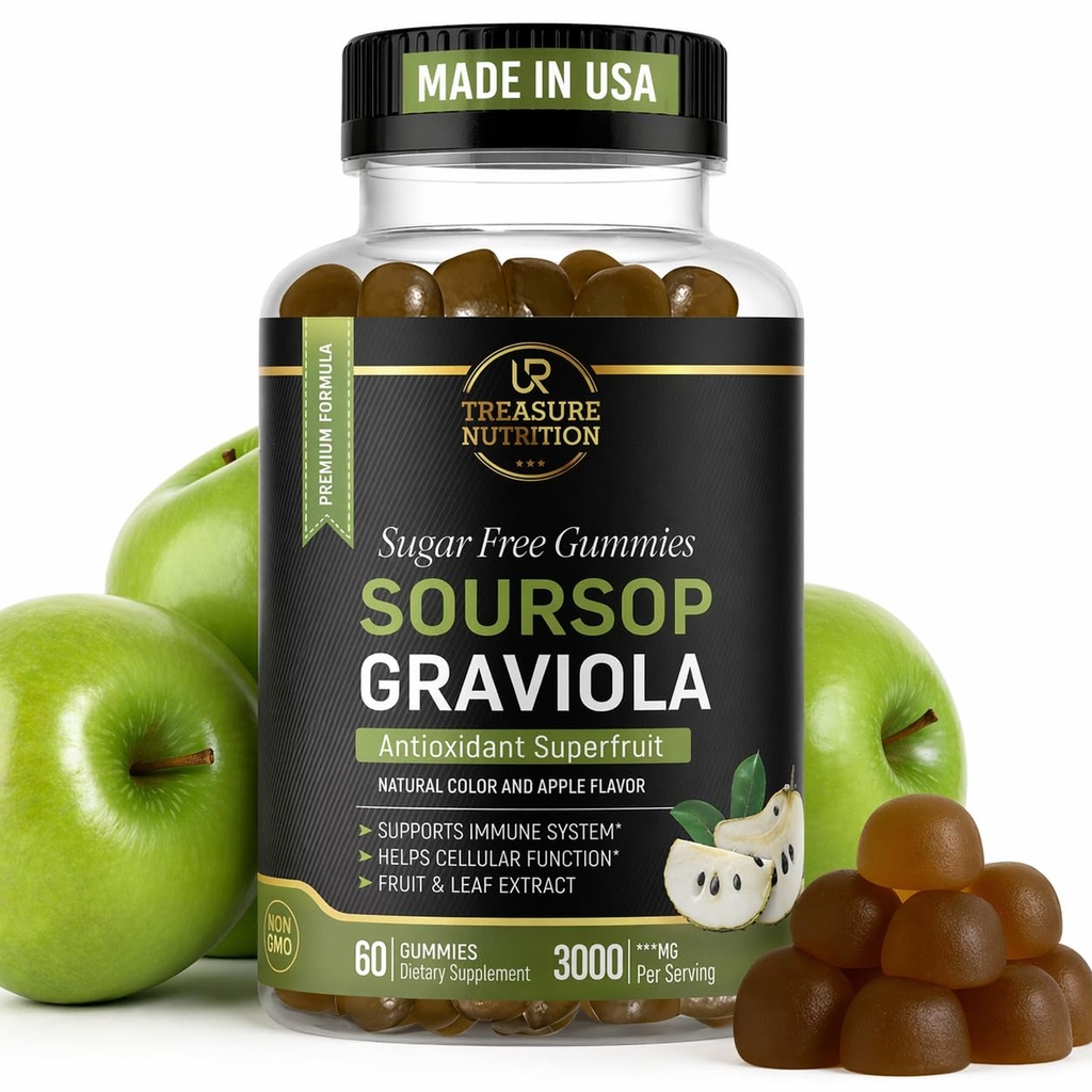 Soursop Leaves & Soursop Fruit Gummies - 3000 mg Soursop Ekstra - Graviola Supplement - Soursop Meyvesi ve Leaf - 60ct - Sugar-Free - Gluten Free - Non-GMO - Vegan