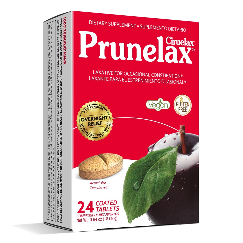 Prunelax Ciruelax Düzenli Kuvvet Laxative Tabletler - Occasional Constipation için geceden Fazla Yardım, Senna Ekstraksiyon, Vegan & Gluten-Free, Fast-Acting Gentle Relief - 24ct
