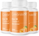 Celebrate Vitamins Iron Supplement with Vitamin C - 18mg Iron, 36mg Vitamin C, Bariatric Vitamins for WLS Patients, Vertical Sleeve & Gastric Bypass Surgery – Tangerine, 90 Chewable Tablets