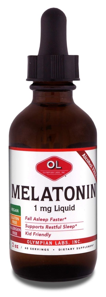 Olympian Labs Sıvı Melatonin 1 mg, 2 Ounce, Fall Asleep Doğal, Alkol Ücretsiz