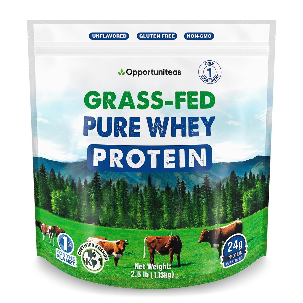Opportuniteas Grass Fed Whey Protein Toz Yoğunluğu - 1 Malzemeler - Katı Protein İçecek, Smoothie, Shake, Cooking & Baking - Non GMO, Hormon Free & Gluten Free - 2.5 lbs