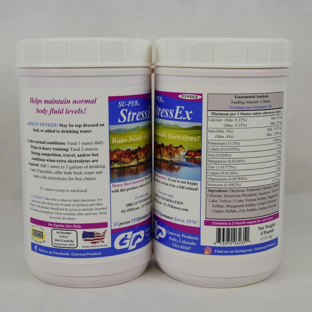 SU-PER Stress-Ex Horse Electrolyte Supplement - Normal Vücut Akışı Seviyeleri koruyun - Hydration için Elektrolytes Replenishment - 4 Pound, (2 Pack)
