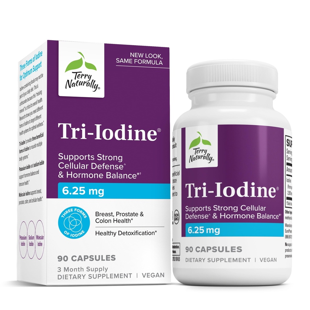Terry Doğal Tri-Iodine - Tiroid Sağlığını Destekleyin - Moleküler Iodine'nin Kelp'ten Moleküler Iodine ve sodyum Iodide - Beyin & Enerji Desteği - 6.25 mg, 90 Capsules