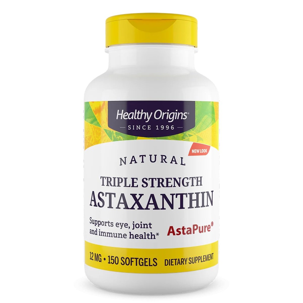 Sağlıklı Origins Astaxanthin 12 mg (Doğal, Astapure, Triple Strength, Non-GMO, Gluten Free, Eye Support, Ortak Destek, Immune Support), 150 Softgels