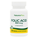Natures Plus Folic Acid (Methylfolate) - 800 mcg, 90 Vegan Tabletler - Sağlıklı Doku Büyümesini Destekler - Vejetaryen, Gluten-Free - 90 Hizmetler
