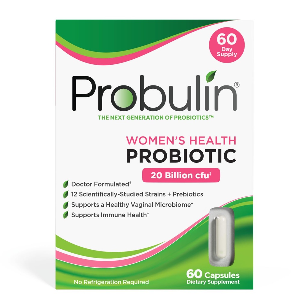 Probulin Women’s Health Probiotic + Prebiotic for Vaginal, Gut & Immune Health - 20 Billion CFU - 12 Probiotic Strains, 60 Vegan Capsules