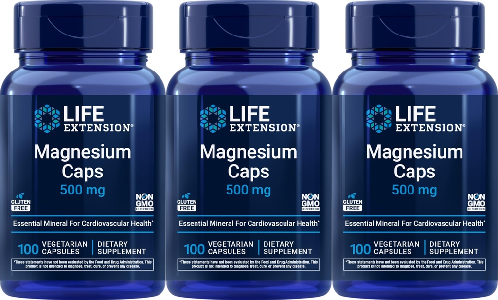 Life Extension Magnezyum 500 mg, 100 Vegetarian Capsules (Pack of 3)