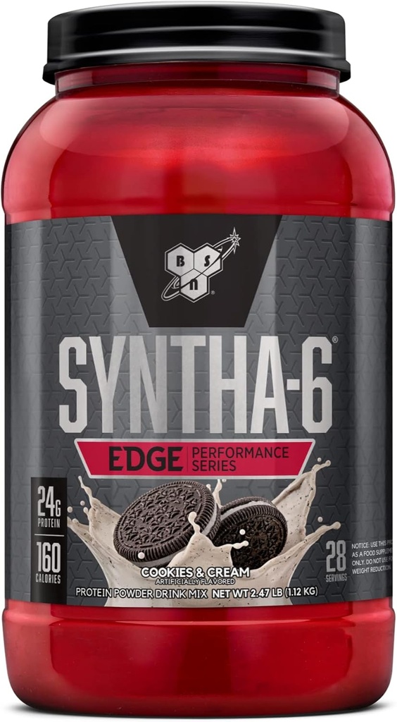 BSN SYNTHA-6 Edge Protein Tozu, Hydrolyzed Whey, Micellar Casein, Süt proteini, Low Sugar, 24g Protein, Kurabiyeler N Cream, 28 Hizmetler
