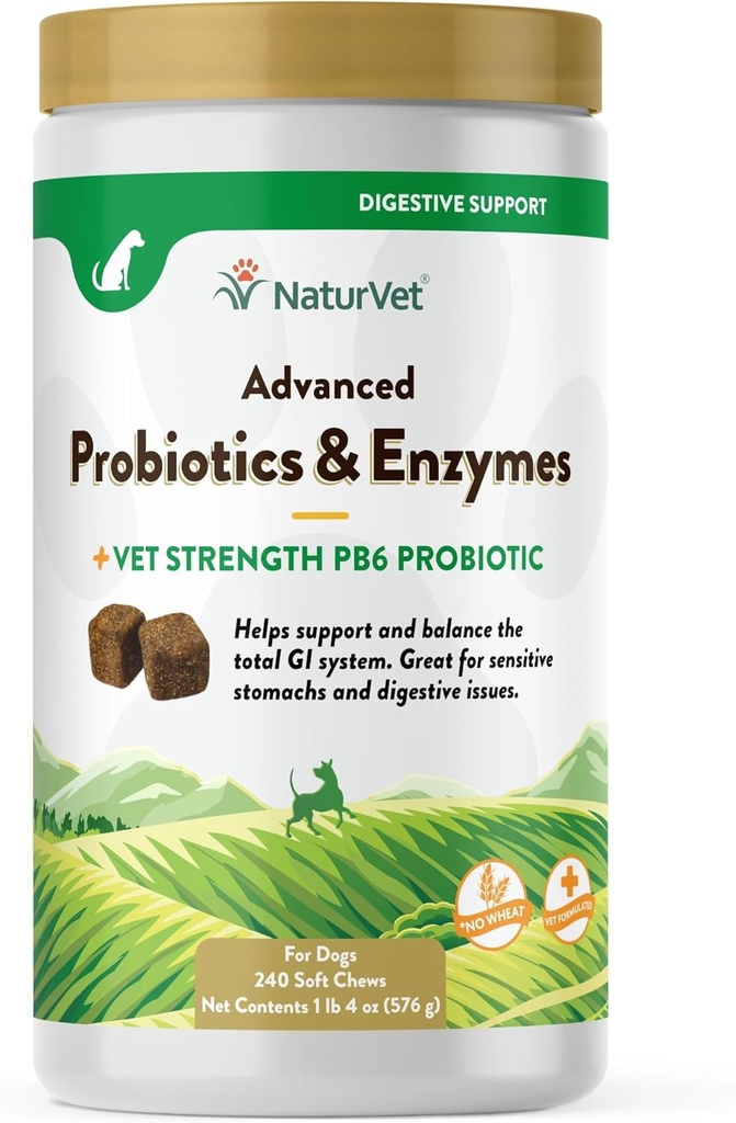 NaturVet Advanced Probiyotiks & Enzymes, PB6 Dog Soft Chews to Help Hassas Stomachs and Digestive Issues, Hickory Smoked Bacon Flavored Pet Supplement for Dogs Over 6 Weeks, 240 Count Jarws