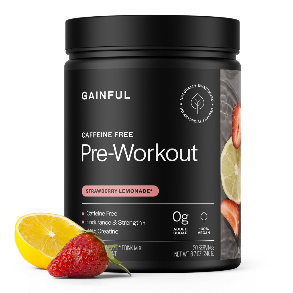 Caffeine Free Pre Workout Toz withtine, Strawberry Lemonade Flavor, Supports Strength, Endurance, & Recovery, BCAAs, Beta Alanine, L-Citrulline, No Yapay Malzemeler, 20 Hizmetler