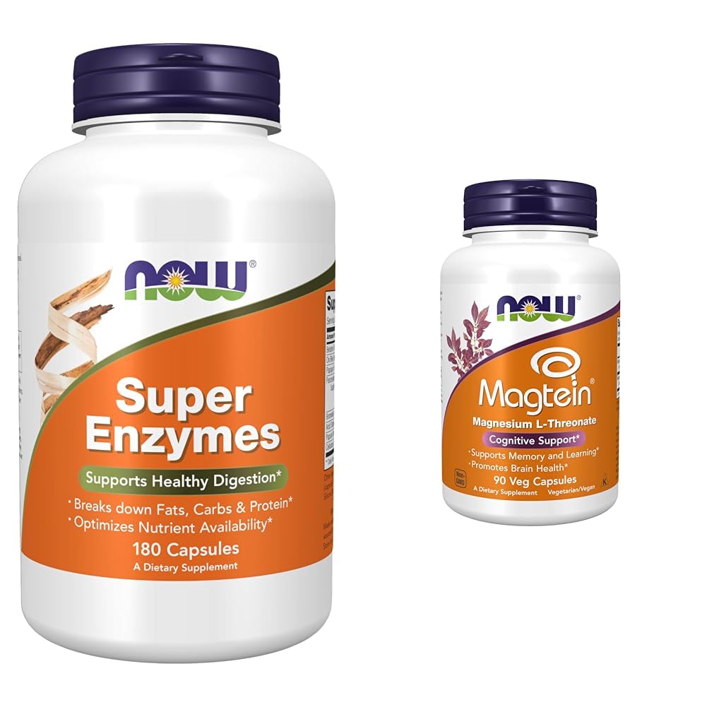 Şimdi Tamamlar, Super Enzymes, Bromelain, Ox Bile, Pancreatin ve Papain,180 Capsules & Supplements, MagteinTM patentli form ile patentlendi (Mg), Bilişsel Destek*, 90 Veg Capsules
