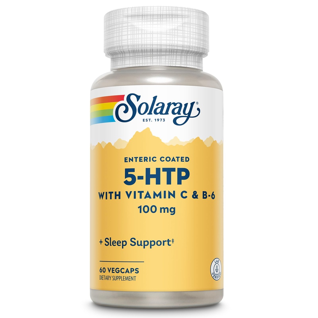 SOLARAY 5 HTP Supplement with Vitamin C & B-6 - Sleep Supplement and Serotonin Synthesis Support - Lab Onaylandı, 60 Günlük Para-Back - 60 Hizmet, 60 Odaklı Kaplama VegCaps