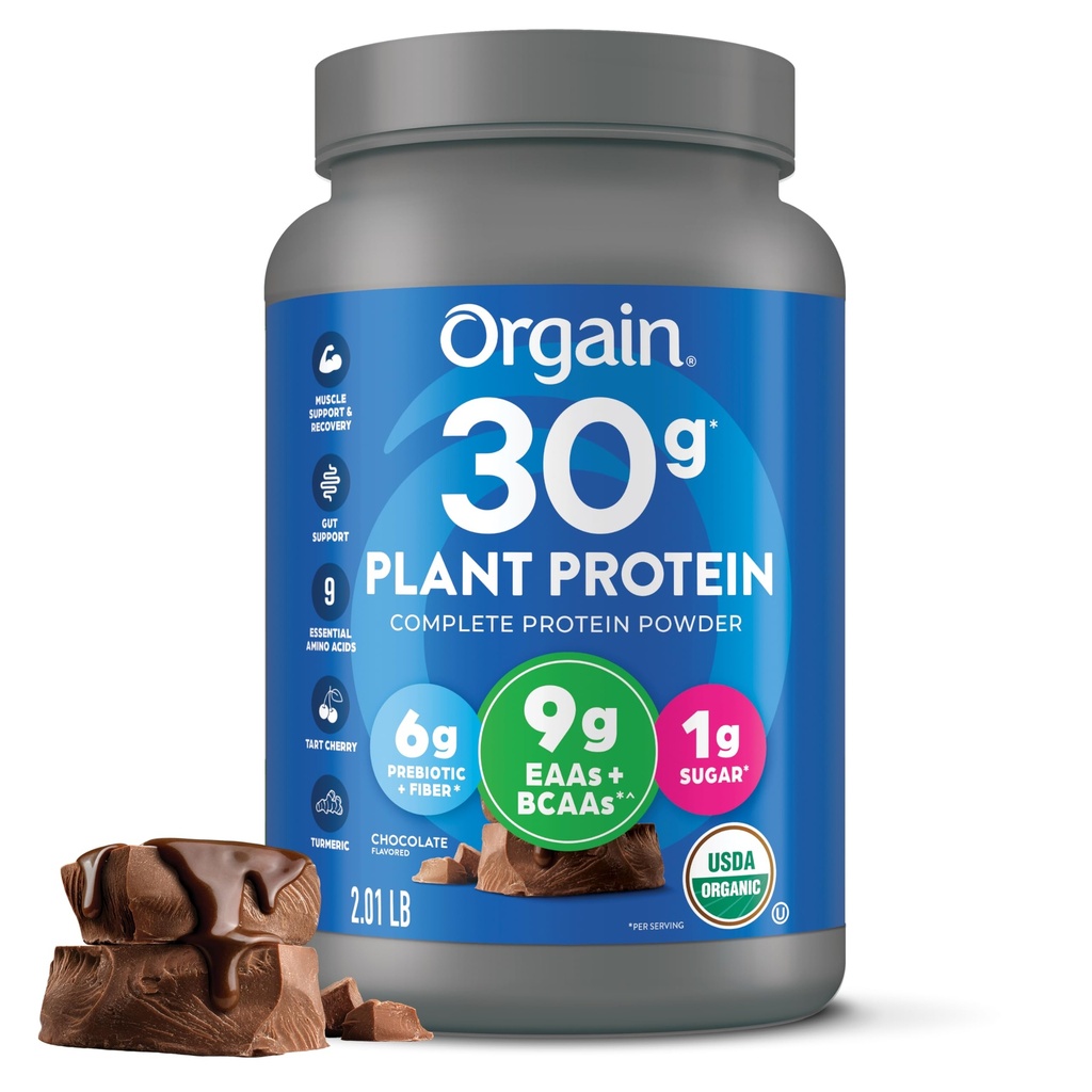 Orgain Organic 30g Vegan Protein Toz, Chocolate 9g EAAs + BCAAs, Plant Protein, 6g Prebiyotik + Fiber, 1g Sugar, Pre-Workout, Muscle Support + Recovery - 2.01lb (Pazarlama May Vary)
