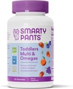 SmartyPants Toddler Multivitamin Gummies: Omega 3 Fish Oil (EPA/DHA), D3, C, B12, B6, A, K & çinko, Biotin, Beta Carotene, Gluten Free, Three Fruit Flavors, 90 Count (30 Day Supply)