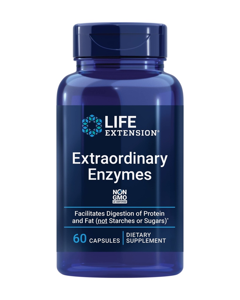 Life Extension Extraordinary Enzymes, Digestive Health Support, Nutrient Abors, Digestive enzimler, Non-GMO, 60 Capsules