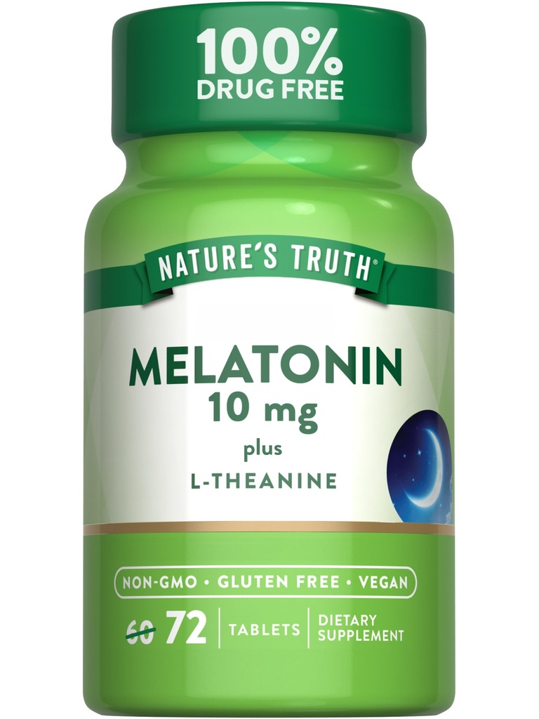 Nature's Truth Melatonin 10 mg + L-Theanine | 72 Tablet | Maksimum Güçlü | Vegan, Non-GMO ve Gluten Ücretsiz Supplement Supplement + L-Theanine | 72 Tablet | En Güçlü | Vegan, Non-GMO ve Gluten Free Supplement Supplement