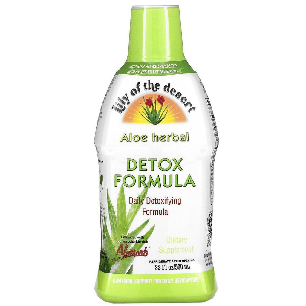 Lily Of The Desert Aloe Vera Herbal Detox Formula -Cam Vera Juice with Milk Thistle, Slippery Elm, Burdock, Dandelion Root, and Echinacea for Gut Health, Liver Support, and Wellness, 32 Oz
