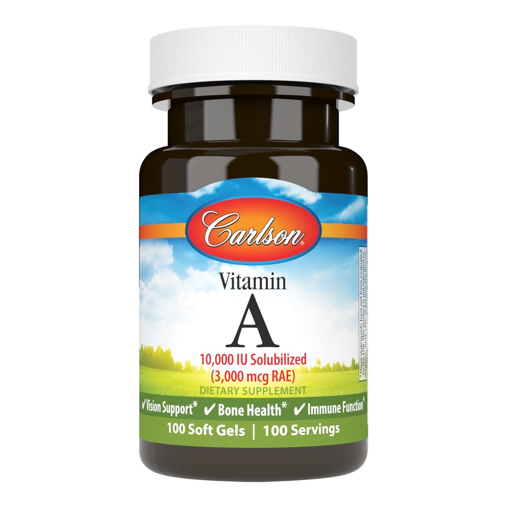 Carlson - A Solubilized, 10000 IU (3000 mcg RAE), Su umuda, Vizyon Sağlığı, 100 Softgels