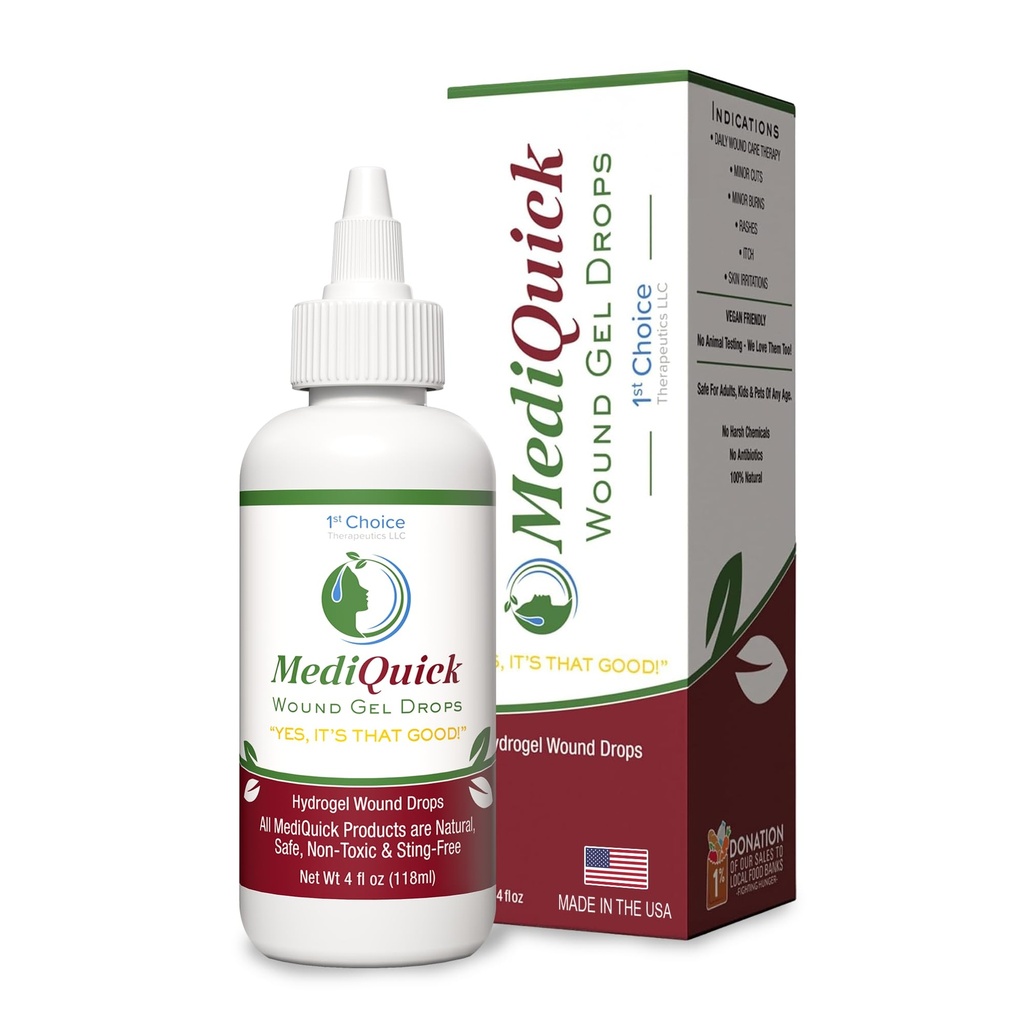 MediQuick Skin & Yara Bakımı Hydrogel Drops - Hızlı İyileştirme İlk Yardım Saatleri Heal Cuts, Burns, Inflammation, Rash, Itch, Eczema & More - Güvenli Yara Yıkama - 4 Fl Oz