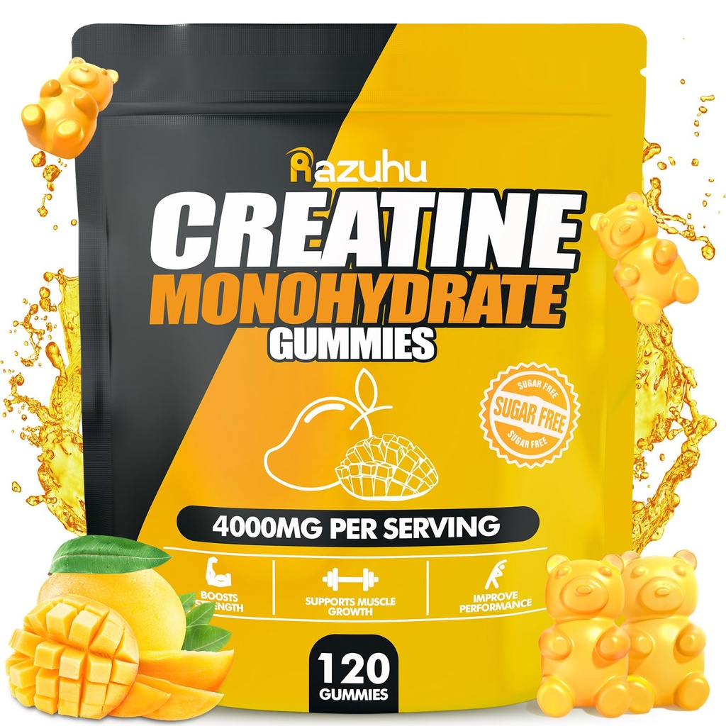 Flavored creatine monohidrat Gummies Sugar Free,Pre Workout Supplements creatine Gummies for Men & Women,Gym Supplements, Supports Muscle growth,Recovery,Strength,Energy Boost(120 Count)-Mango