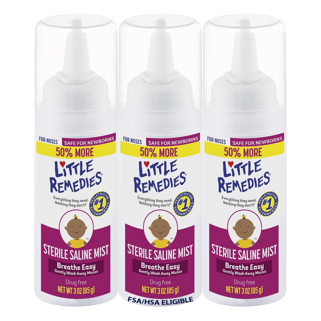 Little Remedies Sterile Baby Saline Nasal Mist, Safe for Newborns to Relieve Stuffy and Dry Noses, 3 Fl Oz, Pack of 3